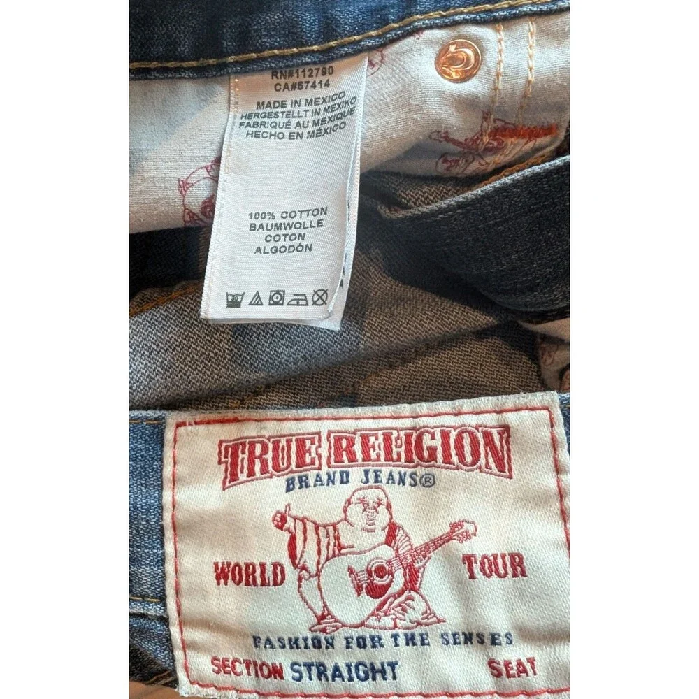 True Religion Men's Blue Jeans Size 40 (42x34) Straight Leg Cut Wide Cuff Denim